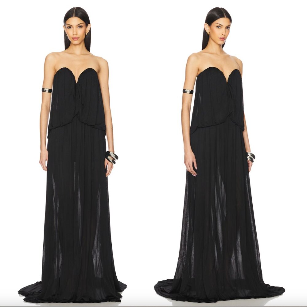 NEW GIUSEPPE DI MORABITO Strapless Maxi Dress in Black Formal Gown 42 XL X-Large